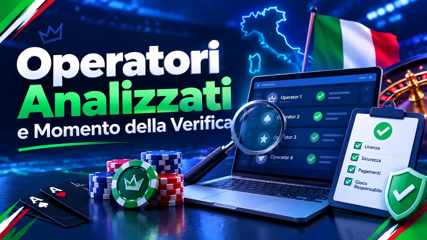 Gli operatori analizzati e il momento in cui richiedono la verifica dei documenti, con checklist su licenza, sicurezza, pagamenti e gioco responsabile